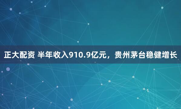 正大配资 半年收入910.9亿元，贵州茅台稳健增长